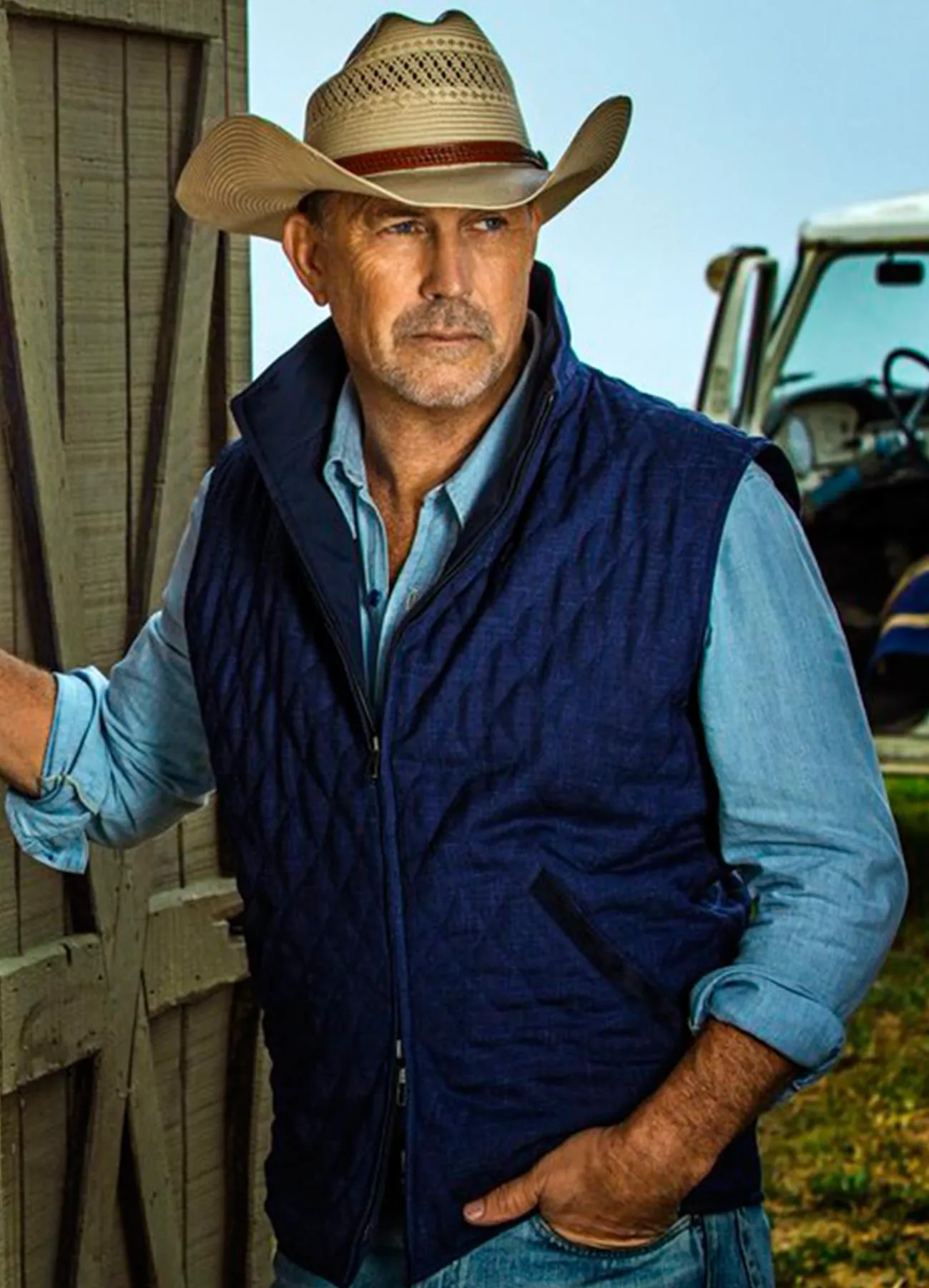 Kevin Costner Yellowstone John Dutton Blue Quilted Vest