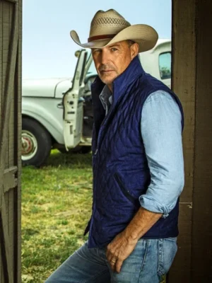 Kevin Costner Yellowstone John Dutton Blue Quilted Vest