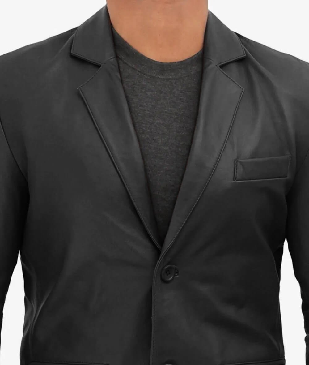 Men’s Casual Black Leather Blazer collor
