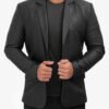 Men’s Casual Black Leather Blazer front