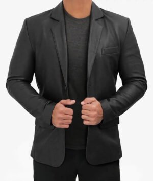 Men’s Casual Black Leather Blazer front