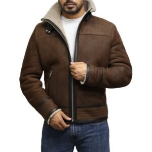 Men's Vintage Brown Sheepskin Shearling Leather Jacket