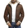 Men's Vintage Brown Sheepskin Shearling Leather Jacket Front