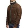 Men's Vintage Brown Sheepskin Shearling Leather Jacket side pose