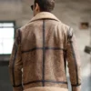 Mens Distressed Brown B3 bomber Sheepskin Leather jacket back