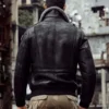 Mens Distressed sheepskin Black leather shearling jacket Back