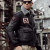 Mens Distressed Black sheepskin leather shearling  jacket - Image 2