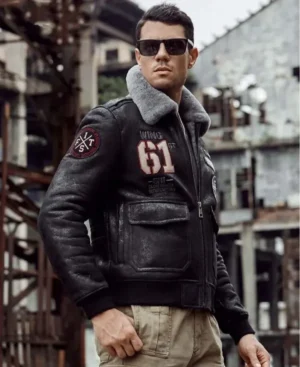 Alternative view of Mens Distressed Black sheepskin leather shearling  jacket