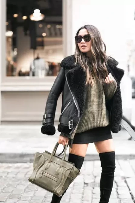 Rock the Party with a Black Women Shearling Jacket