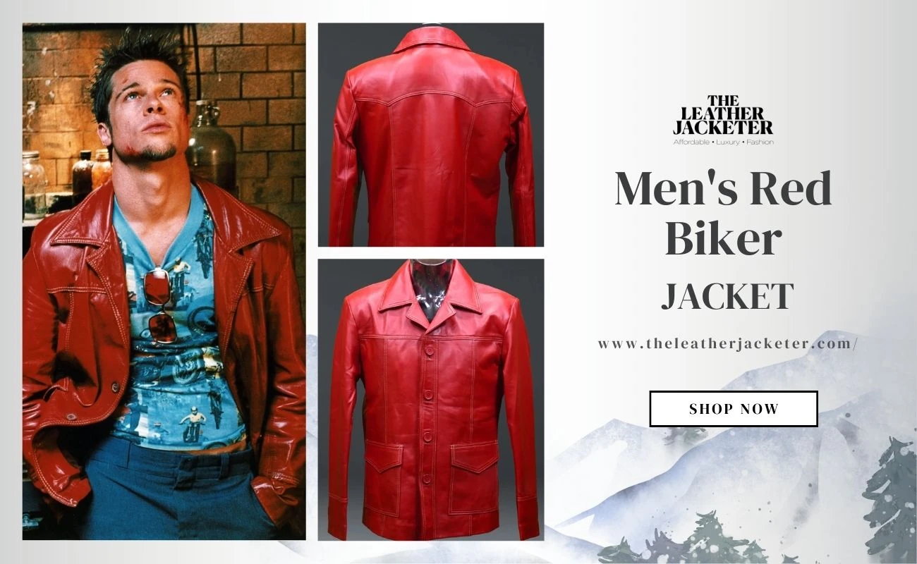 Tyler Durden Red Biker Leather Jacket