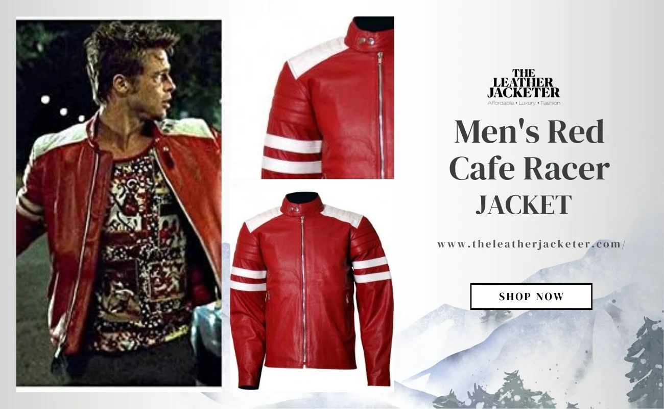 Tyler Durden Red and White Cafe Racer Leather Jacket