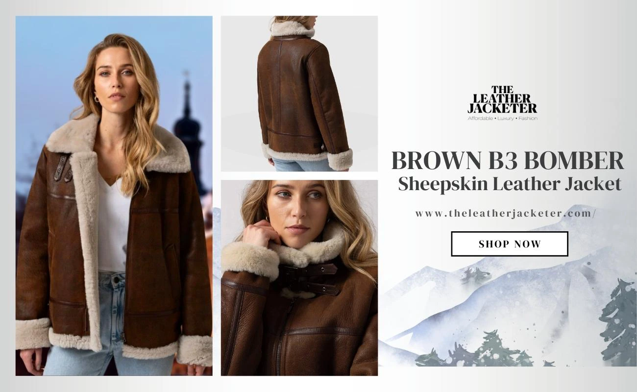 Women Brown B3 Bomber Shearling Leather Jacket
