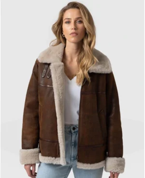 Women's Brown Aviator B3 Bomber Sheepskin Leather Jacket