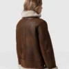 Women's Brown Aviator B3 Bomber Sheepskin Leather Jacket Back