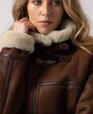 Alternative view of Women's Brown B3 Shearling Bomber Sheepskin Leather Jacket