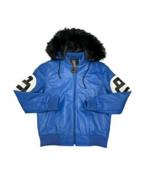 Alternative view of 8 Ball Blue Leather Hooded Jacket