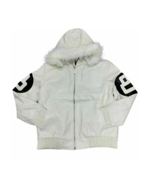 8 Ball White Leather Bomber Jacket