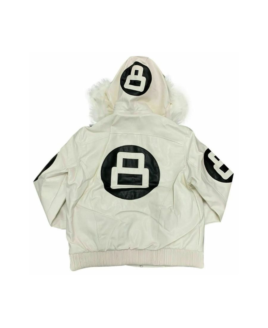 8 Ball White Leather Bomber Jacket - Image 2