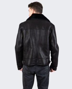 LUXURIOUS Jet Black Sheepskin Shearling Leather Jacket for Men - TLJ (5)