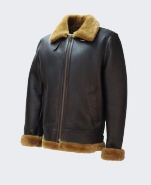 Moto Collar Shearling Leather Jacket for Men (1)