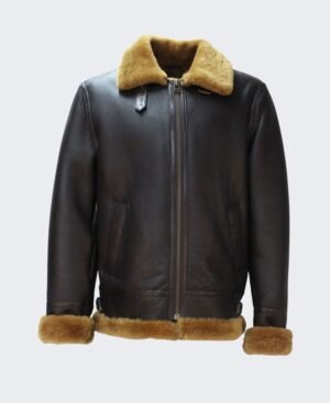 Moto Collar Shearling Leather Jacket for Men