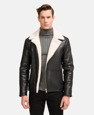 Moto Style Real Shearling Leather Jacket (2)