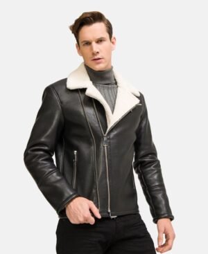 Moto Style Real Shearling Leather Jacket (3)