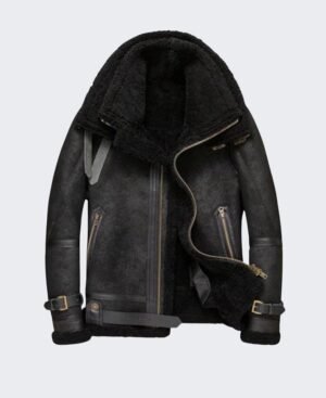 Oversized Black B3 Bomber Shearling Leather Jacket for Men (2)