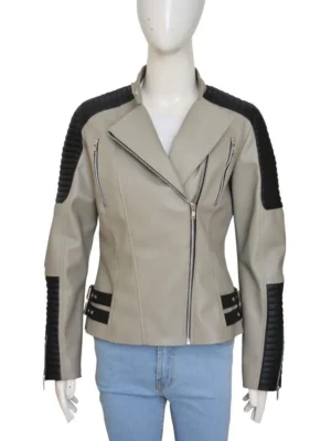 Alternative view of The Walking Dead Christian Serratos Grey Leather Jacket