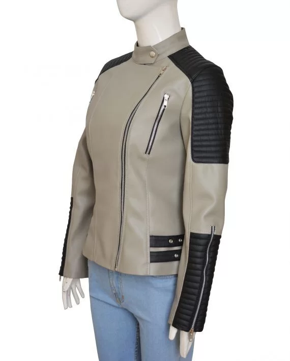 The Walking Dead Christian Serratos Grey Leather Jacket - Image 3