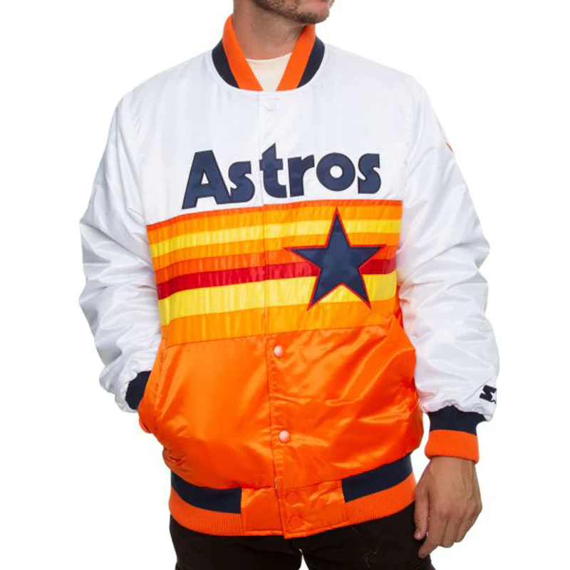Vintage Houston Astros White/Orange Satin Jacket - Image 2