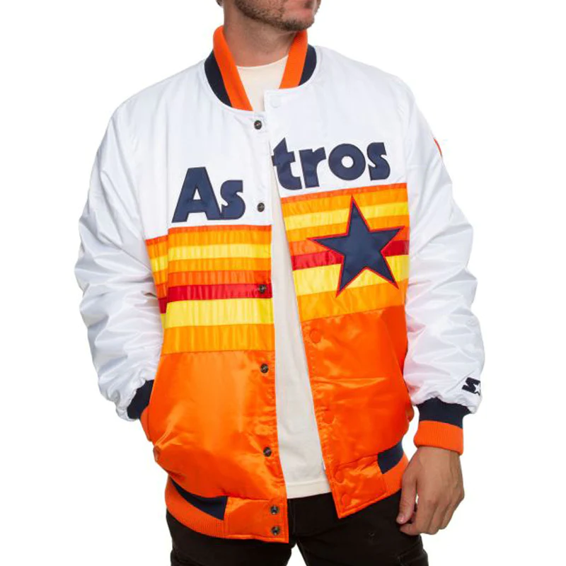 Vintage Houston Astros White/Orange Satin Jacket - Image 3
