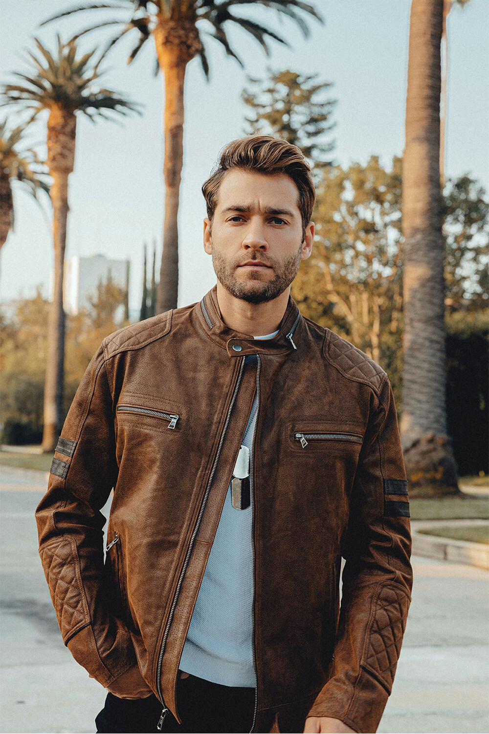 Alternative view of Denver Men's Brown Flavor Bomber Leather Jacket