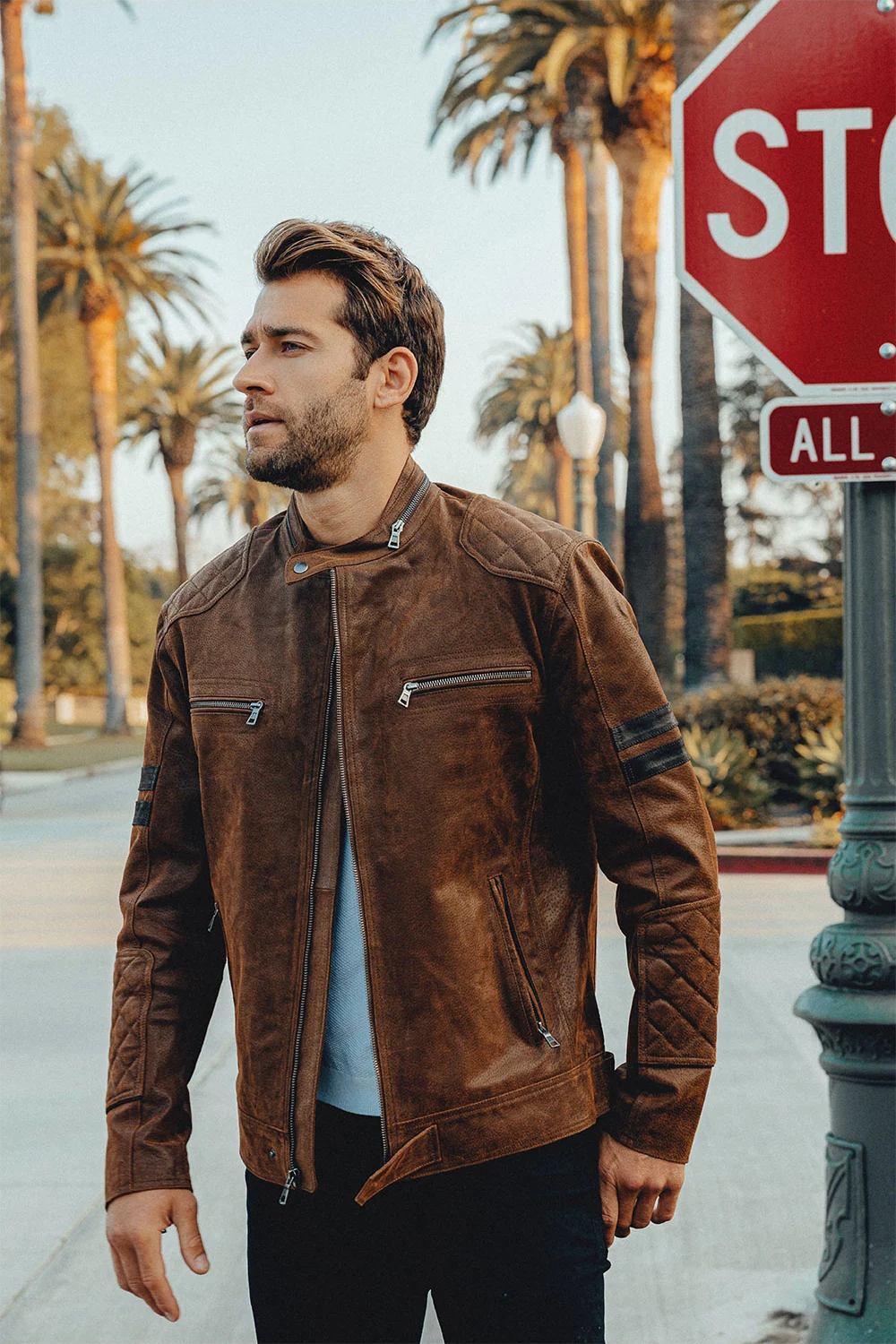 Denver Men's Brown Flavor Bomber Leather Jacket - Image 3