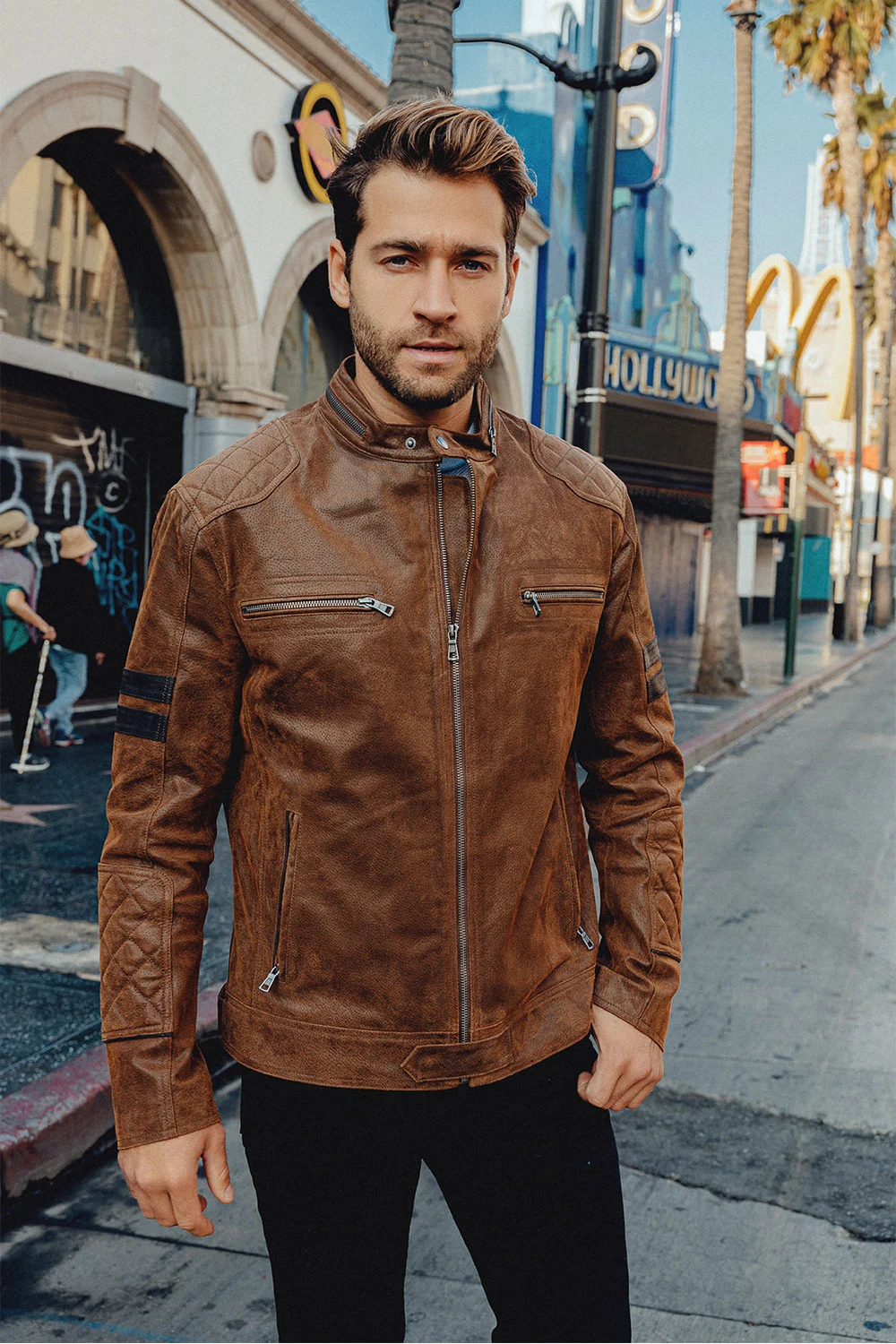 Denver Men's Brown Flavor Bomber Leather Jacket - Image 5