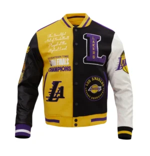 Los Angeles Lakers Color Block Wool & Leather Varsity Jacket