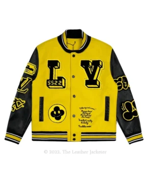 LV Yellow and Black Letterman Varsity Leather Jacket