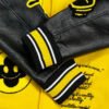 LV Yellow and Black Letterman Varsity Leather Jacket - Image 3
