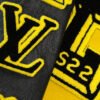 LV Yellow and Black Letterman Varsity Leather Jacket - Image 4
