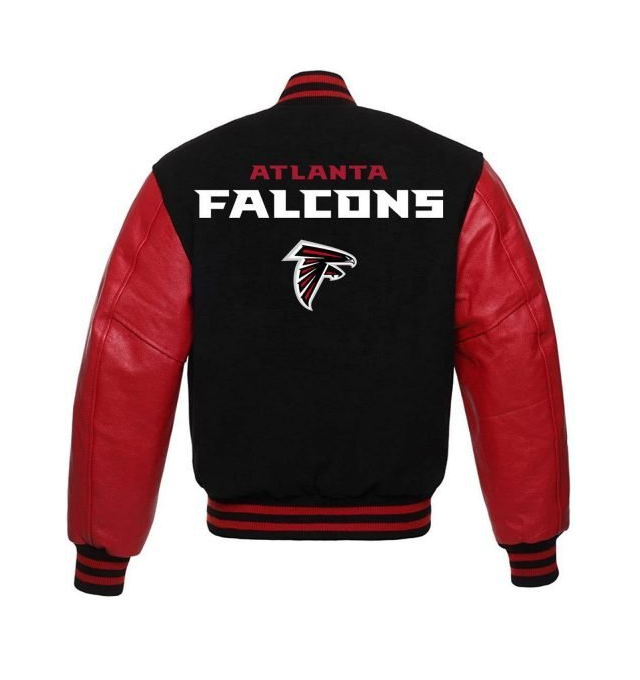 Alternative view of Atlanta Falcons Letterman Red and Black Varsity Jacket