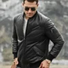 Austin Men's Black Bomber Real Lambskin Flavor Leather Jacket - Image 3