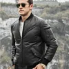 Austin Men's Black Bomber Real Lambskin Flavor Leather Jacket - Image 5