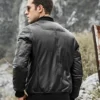 Austin Men's Black Bomber Real Lambskin Flavor Leather Jacket - Image 6