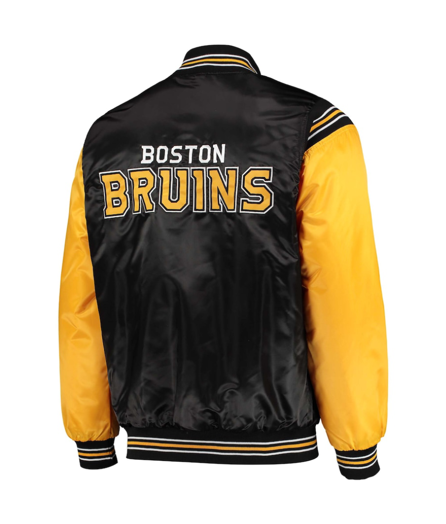Alternative view of Boston Bruins The Enforcer Black and Yellow Satin Varsity Jacket