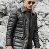Boston Men's Black Real Leather Puffer Coat with Fur Collar - Image 3