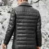 Boston Men's Black Real Leather Puffer Coat with Fur Collar - Image 6