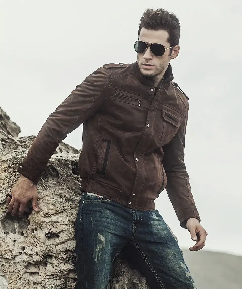 Charlotte Men's Biker Dark Brown Suede Leather Jacket - Image 6