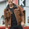Chris Men's Real Brown Leather Jacket Removable Fur Collar - Image 2