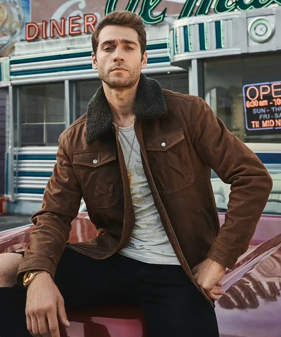 Chris Men's Real Brown Leather Jacket Removable Fur Collar - Image 3