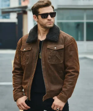 Chris Men's Real Brown Leather Jacket Removable Fur Collar